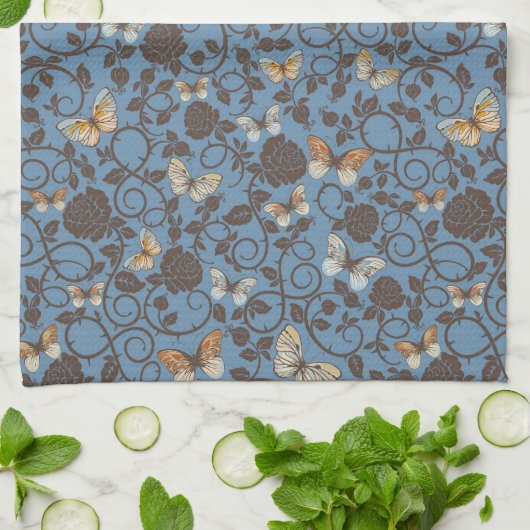 patroon met rozen en vlinder theedoek (Gevouwen)