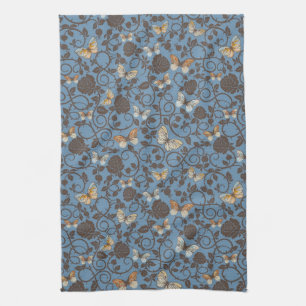 patroon met rozen en vlinder theedoek