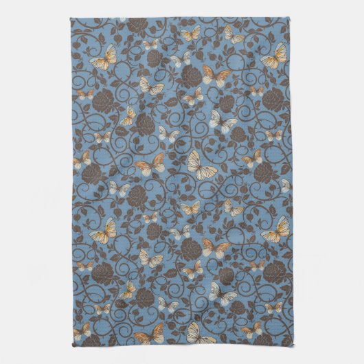 patroon met rozen en vlinder theedoek (Verticaal)