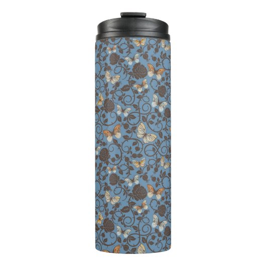 patroon met rozen en vlinder thermosbeker (Voorkant)