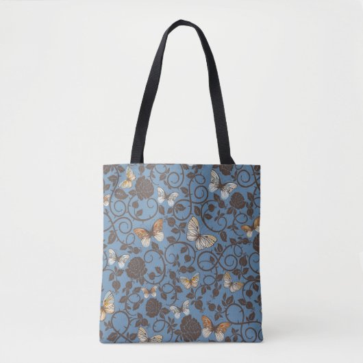patroon met rozen en vlinder tote bag (Voorkant)