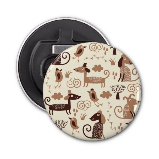 patroon met schattige honden button flesopener (Voorkant)