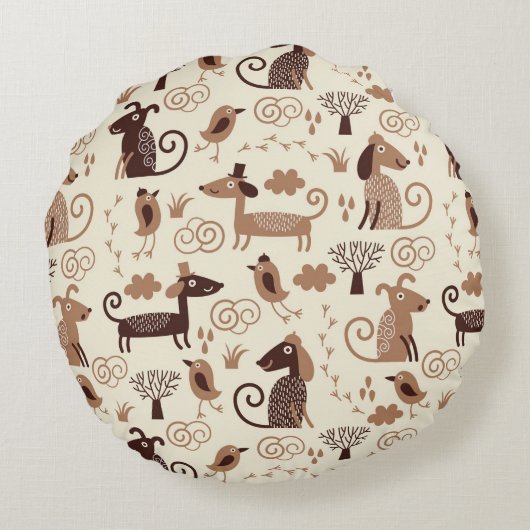 patroon met schattige honden rond kussen (Achterkant)