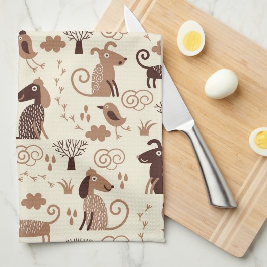 patroon met schattige honden theedoek (Quarter Fold)