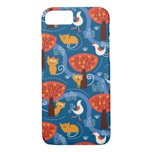 patroon met schattige katten en vogels Case-Mate iPhone case (Achterkant)