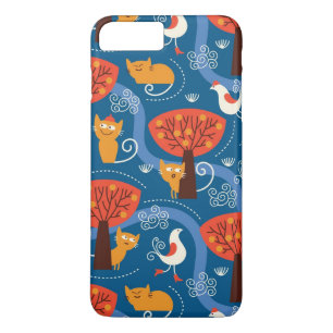 patroon met schattige katten en vogels 	iPhone 8/7 plus hoesje