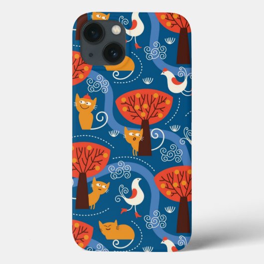patroon met schattige katten en vogels Case-Mate iPhone case (Achterkant)