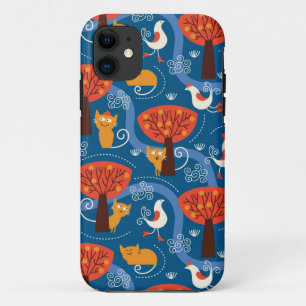 patroon met schattige katten en vogels iPhone 11 hoesje