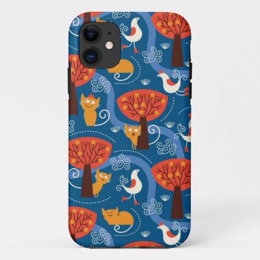 patroon met schattige katten en vogels Case-Mate iPhone case (Achterkant)