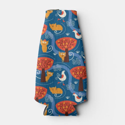 patroon met schattige katten en vogels flesjeskoeler (Voorkant)