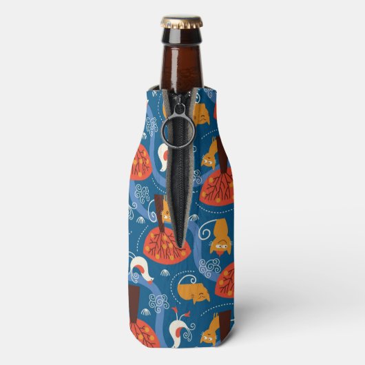 patroon met schattige katten en vogels flesjeskoeler (Fles Achterkant)