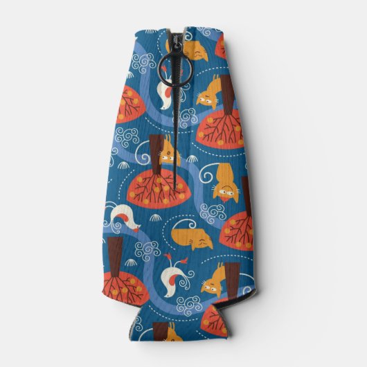 patroon met schattige katten en vogels flesjeskoeler (Achterkant)