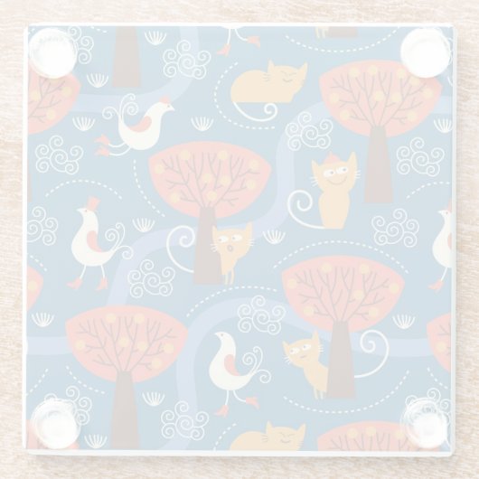 patroon met schattige katten en vogels glazen onderzetter (Achterkant)