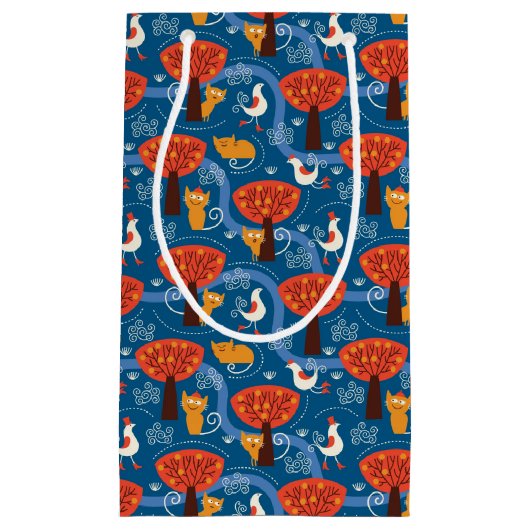 patroon met schattige katten en vogels klein cadeauzakje (Voorkant)