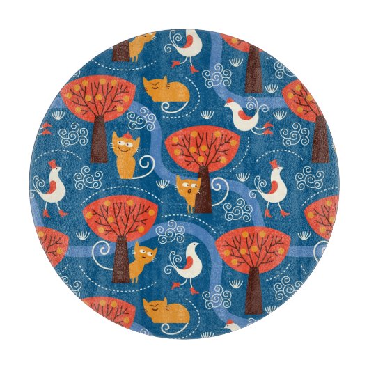 patroon met schattige katten en vogels snijplank (Voorkant)