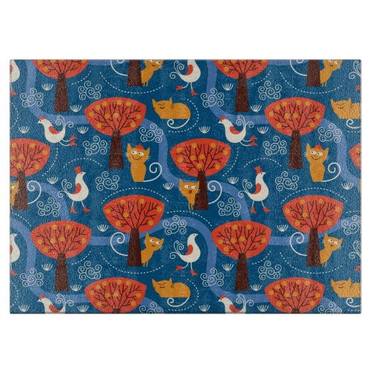 patroon met schattige katten en vogels snijplank (Voorkant)