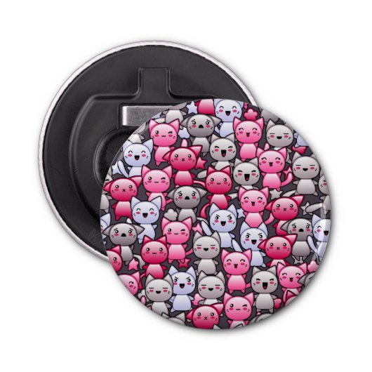 patroon met schattige kawaï - doodle cats 2 button flesopener (Voorkant)