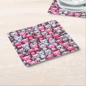 patroon met schattige kawaï - doodle cats 2 kartonnen onderzetters (Schuin)