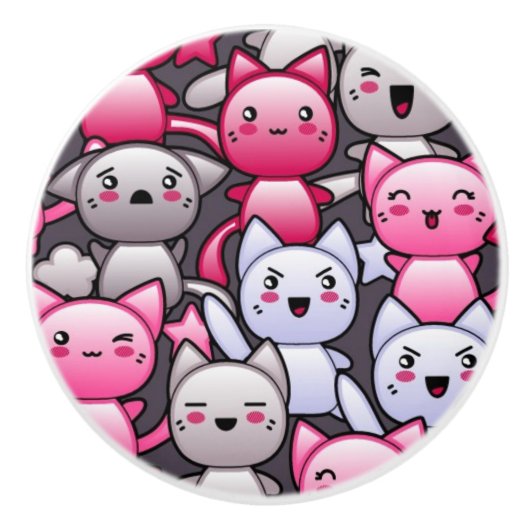 patroon met schattige kawaï - doodle cats 2 keramische knop (Voorkant)