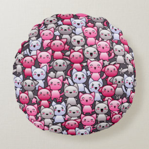 patroon met schattige kawaï - doodle cats 2 rond kussen