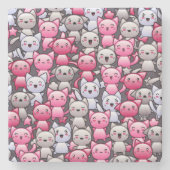 patroon met schattige kawaï - doodle cats 2 stenen onderzetter (Voorkant)