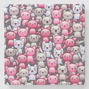 patroon met schattige kawaï - doodle cats 2 stenen onderzetter