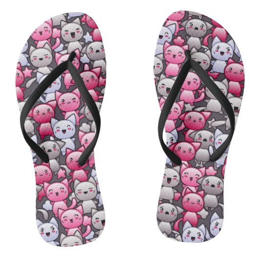 patroon met schattige kawaï - doodle cats 2 teenslippers (Voetbed)