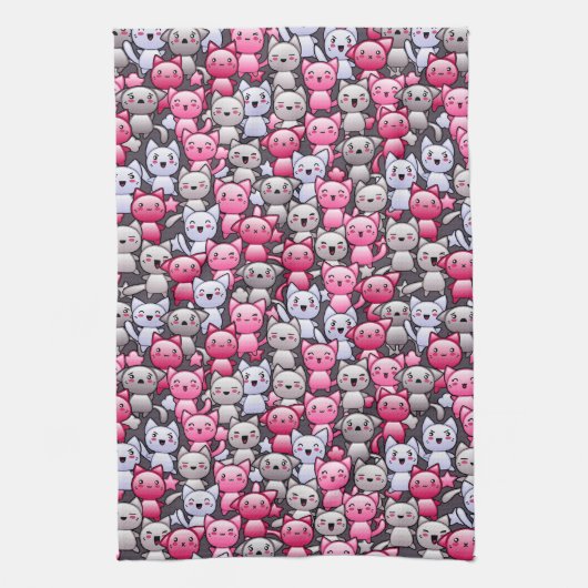 patroon met schattige kawaï - doodle cats 2 theedoek (Verticaal)