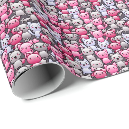 patroon met schattige kawaï - doodle katten 2 cadeaupapier (Rol Hoek)