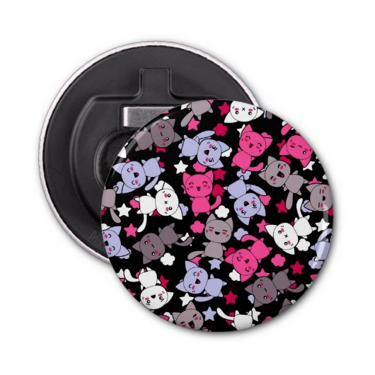 patroon met schattige kawaii - doodle katten 3 button flesopener (Voorkant)