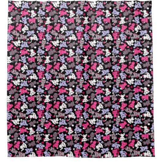 patroon met schattige kawaii - doodle katten 3 douchegordijn (Voorkant)