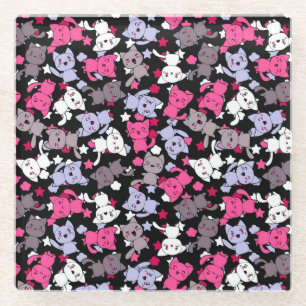 patroon met schattige kawaii - doodle katten 3 glazen onderzetter