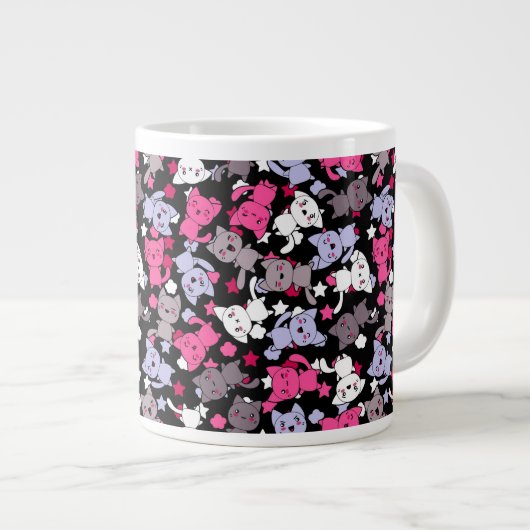 patroon met schattige kawaii - doodle katten 3 grote koffiekop (Voorkant rechts)