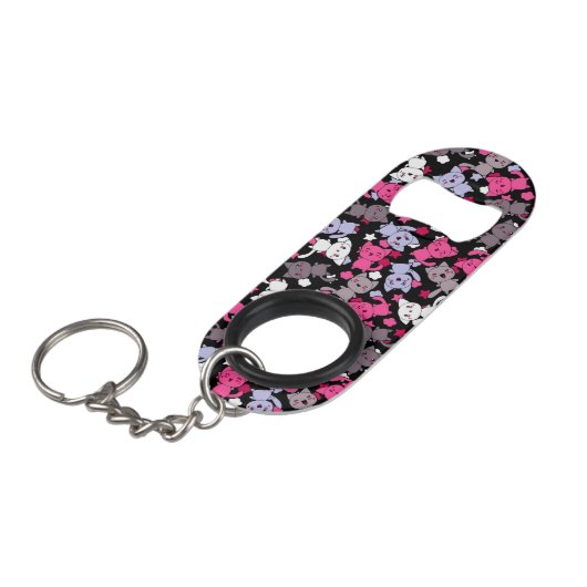 patroon met schattige kawaii - doodle katten 3 mini flessenopener (Voorkant Gekanteld)