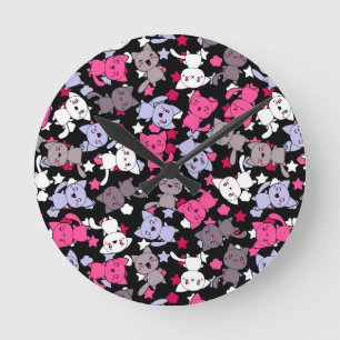 patroon met schattige kawaii - doodle katten 3 ronde klok