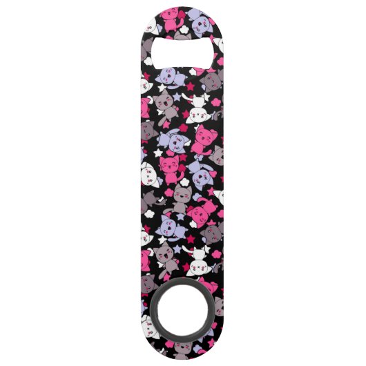 patroon met schattige kawaii - doodle katten 3 speed flessenopener (Voorkant)