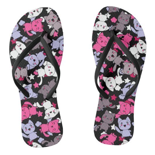 patroon met schattige kawaii - doodle katten 3 teenslippers (Voetbed)