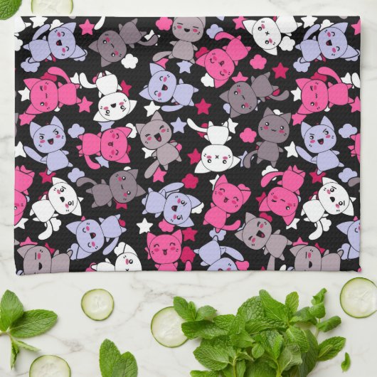 patroon met schattige kawaii - doodle katten 3 theedoek (Gevouwen)