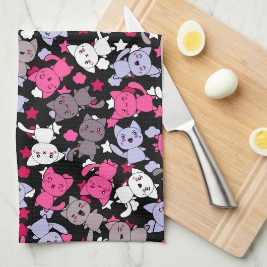 patroon met schattige kawaii - doodle katten 3 theedoek (Quarter Fold)