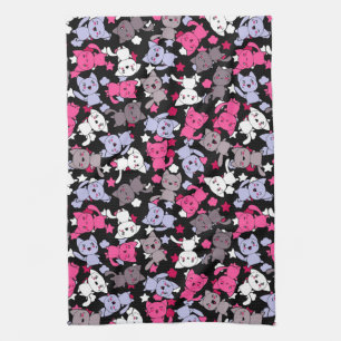 patroon met schattige kawaii - doodle katten 3 theedoek