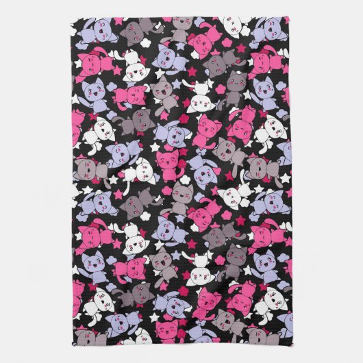 patroon met schattige kawaii - doodle katten 3 theedoek (Verticaal)