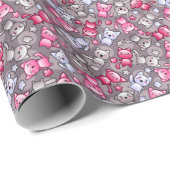patroon met schattige kawaii doodle katten cadeaupapier (Rol Hoek)