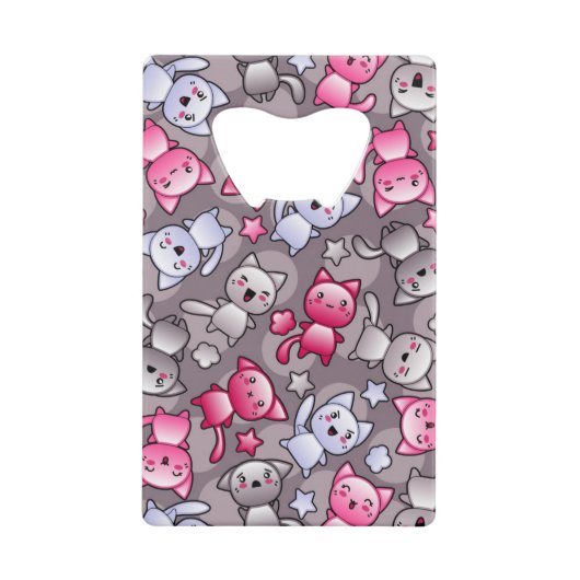 patroon met schattige kawaii doodle katten creditkaart flessenopener (Voorkant)