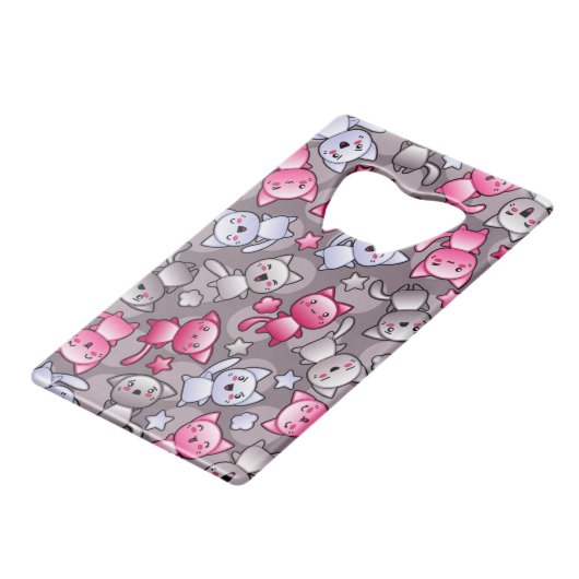 patroon met schattige kawaii doodle katten creditkaart flessenopener (Achterkant Gekanteld)