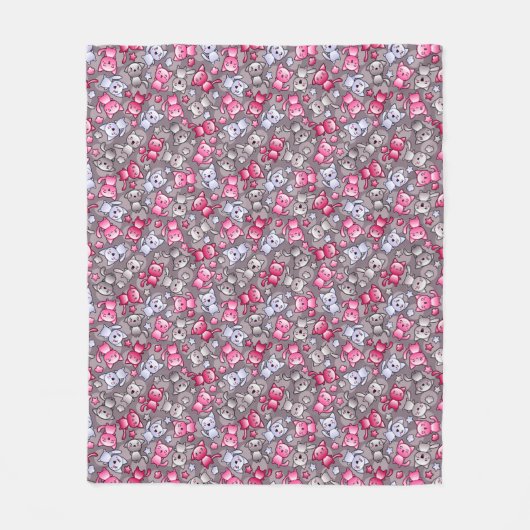 patroon met schattige kawaii doodle katten fleece deken (Voorkant)