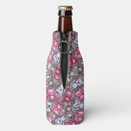patroon met schattige kawaii doodle katten flesjeskoeler (Fles Achterkant)