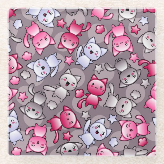 patroon met schattige kawaii doodle katten glazen onderzetter (Voorkant)