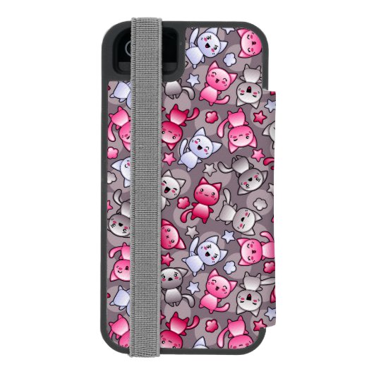 patroon met schattige kawaii doodle katten incipio iPhone portemonnee hoesje (Agenda Achterkant)