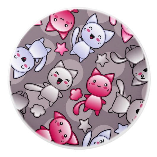patroon met schattige kawaii doodle katten keramische knop (Voorkant)