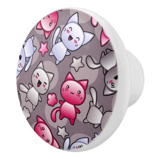 patroon met schattige kawaii doodle katten keramische knop (Rechts)